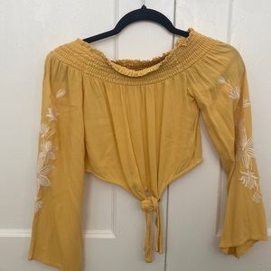 Yellow/ gold off the shoulder crop top